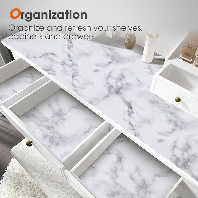 Beautysaid Shelf and Drawer Liner for Kitchen Cabinet, Non Adhesive Non Slip Shelf Paper Waterproof Washable Thickened for Dresser Pantry Shelve Bathroom Protector Liner(Marble,18 in x 10 FT)