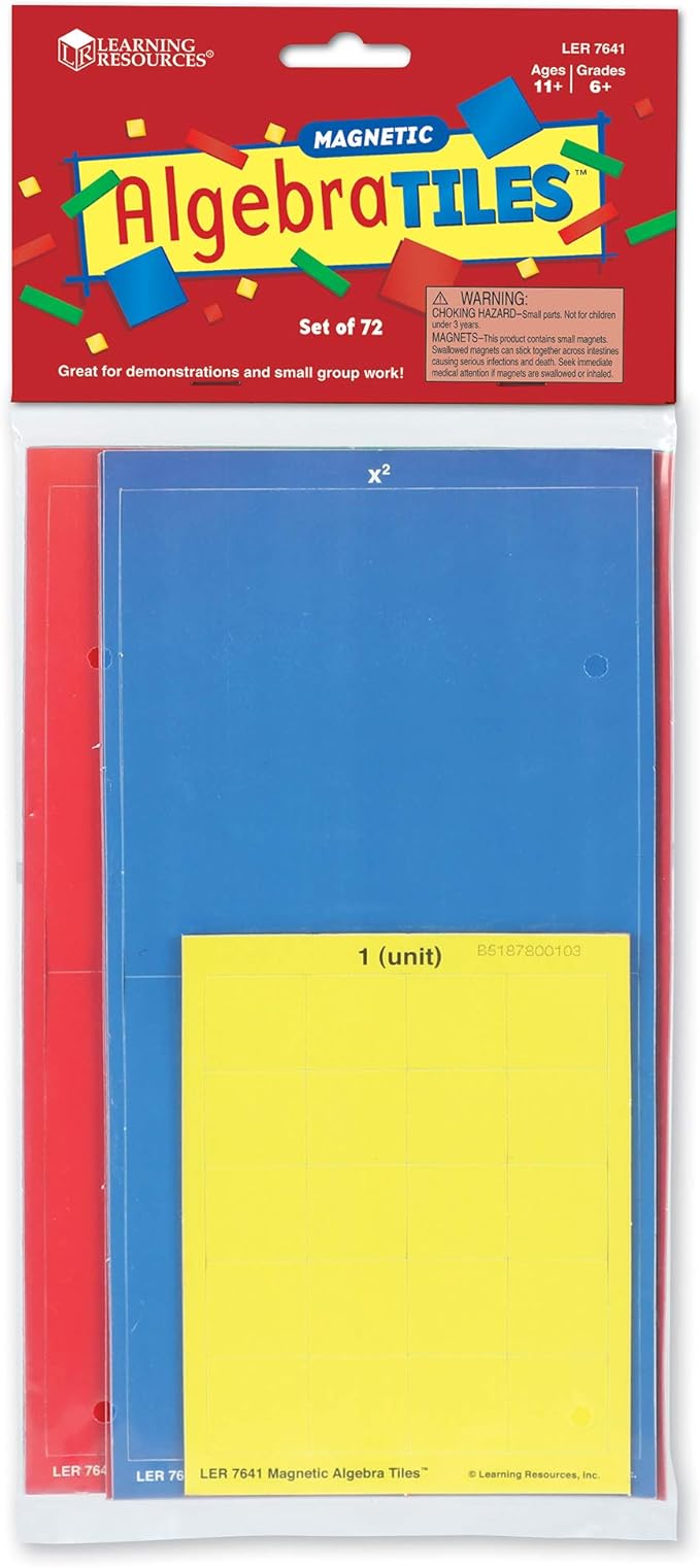 Learning Resources Magnetic Algebra Tiles, Algebraic Math Skills, Magnets for Any Magnetic Surface, 72 Piece Set, Ages 11+