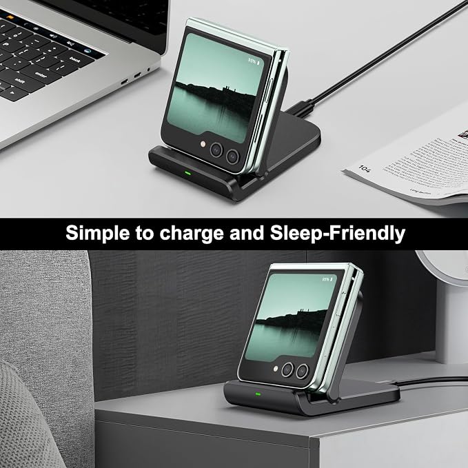 Wireless Charger for Samsung Z Flip 6 (2 Pack) SwanScout 501S Foldable Wireless Charging Stand for Galaxy Z Flip 6/5/4/3 Charging Station for Samsung Galaxy Z Flip Series/Moto Razr+(No Adapter)