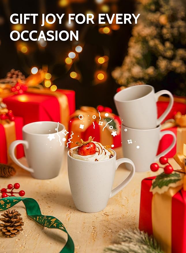 Sweese Porcelain Coffee Mugs - 16 Ounce (Top to the Rim) for Coffee, Tea, Cocoa, Set of 4, Dove Grey