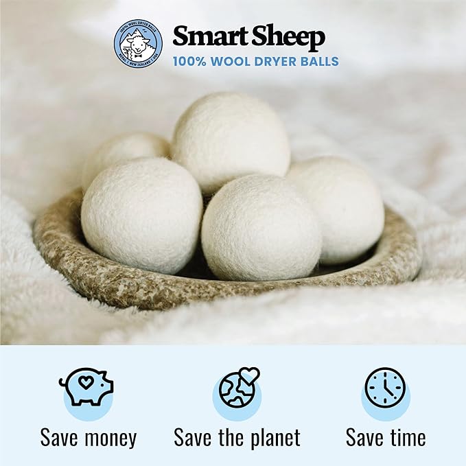 Smart Sheep 3-Pack Wool Dryer Balls - XL Premium Natural Fabric Softener - Award-Winning - Replaces Dryer Sheets - Laundry Balls (Gray Smiling Sheep)