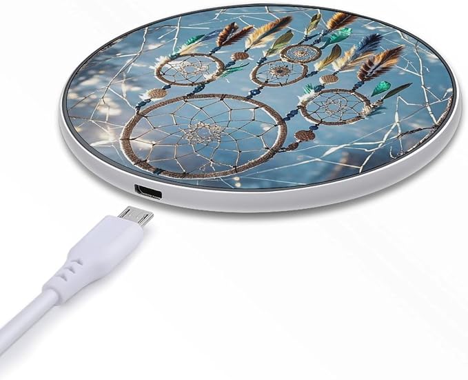 Dream Catcher Wireless Charger with Aluminum Alloy Frame Qi Certified Fast Wireless Charging Pad 10W Charging Station Portable Phone Charger for All Wireless Charging Phone