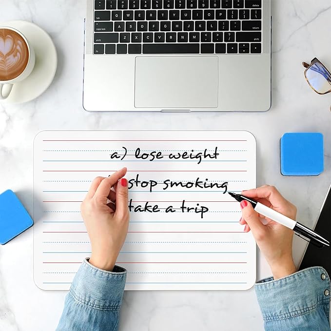 2pack 9x12 inches Dry Erase Board Lapboard Reusable Lined Erasable Ruled Writing Note Pad Lapboard,Blank Whiteboard on Reverse Mini Whiteboard,Small White Board Dry Erase for Classroom