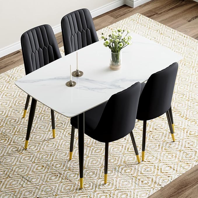 50'' Dining Table Set for 4, Dining Room Sets for 4, Sintered Stone Dining Table Chairs Set of 4, Easy to Assemble,Suitable for Small Spaces