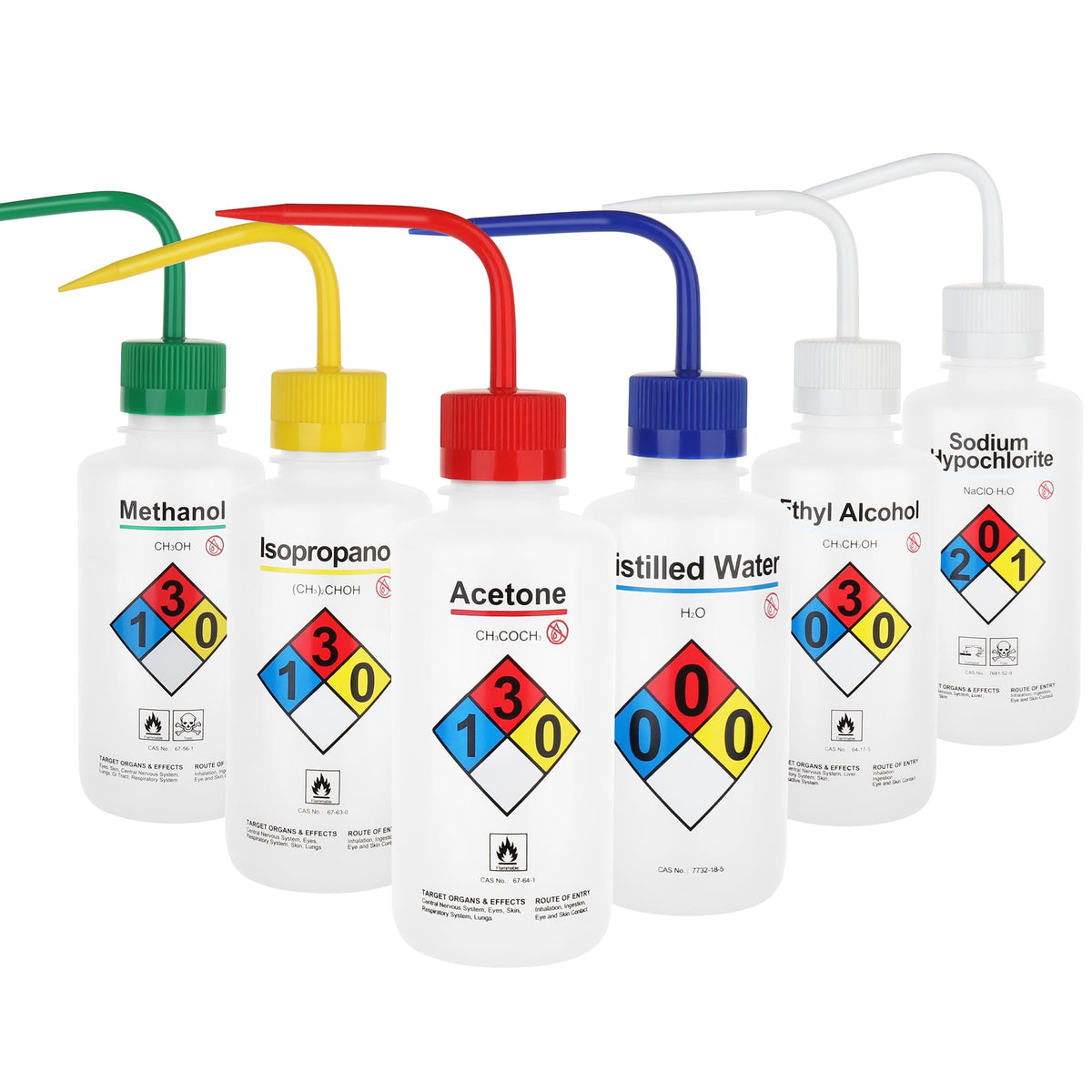 LABINVO 4pcs of Methanol Wash Bottles, Vol.500ml (17oz), Narrow Mouth, Self-Venting Safety Wash Bottles, LDPE Material, IN-WBM500