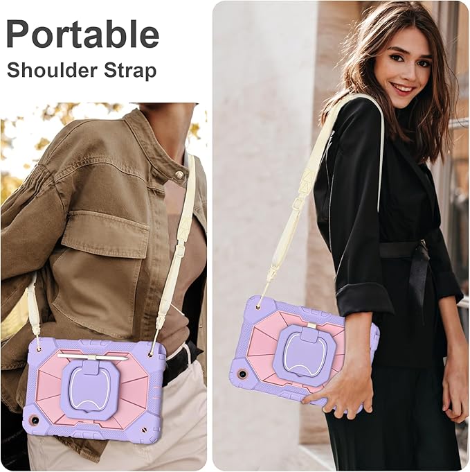 for Galaxy Tab A9 Plus Case 11 Inch, Rugged Case for Samsung Galaxy A9+ Tablet with Screen Protector 360 Rotating Stand Shoulder Strap Pen Holder, 2023 Model(SM-X210/X216/218), Purple Rose