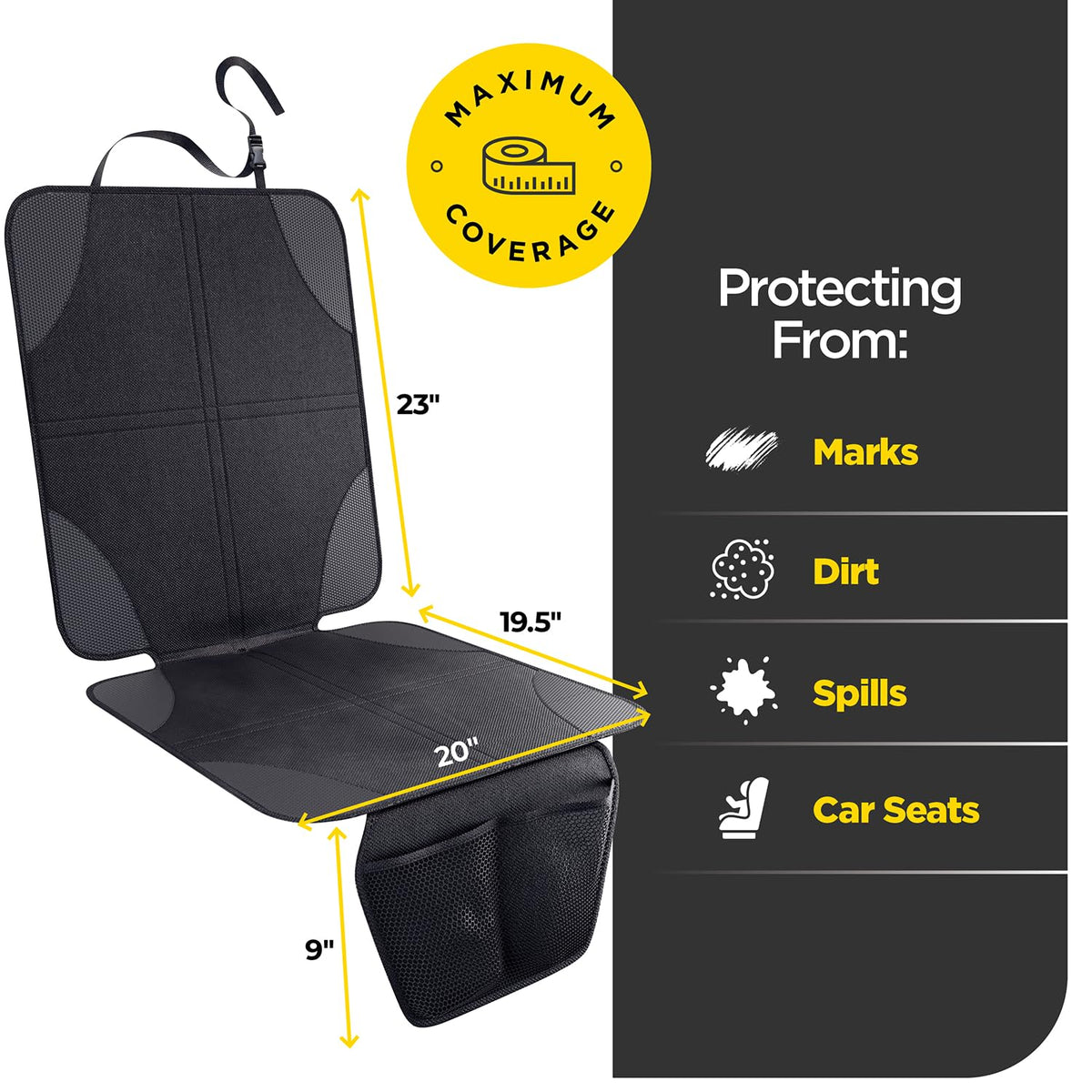 lebogner Car Seat Protector for Baby and Child – Non-Slip, Thick Padded Cover with 2 Mesh Pockets – 1 Pack