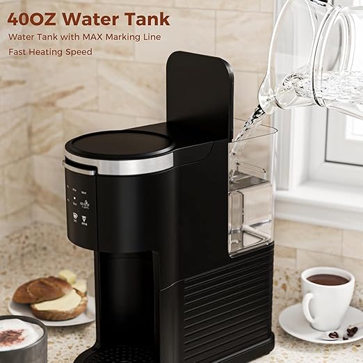 Electactic Single Serve Coffee Maker, 2 in 1 Coffee Machine for K-Cup & Ground Coffee, 6 to 14oz Brew Sizes, Pod Coffee Makers with 40oz Removable Water Reservoir, LCD Screen, Self-cleaning, for Home