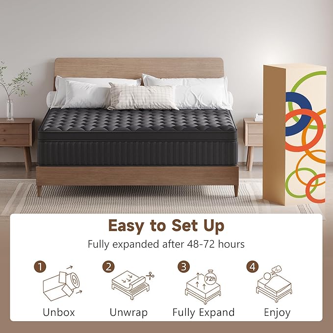 Twin Mattress, 14 Inch Twin Medium Firm Hybrid Mattress in a Box, Individual Pocket Spring for Pressure Relief & Motion Isolation, Reinforced Edge Support, CertiPUR-US Certified