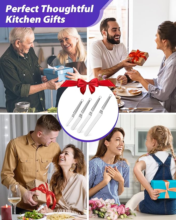 PETHOMKIT Metal Offset Icing Spatula for Cake Decorating Frosting, Set of 4