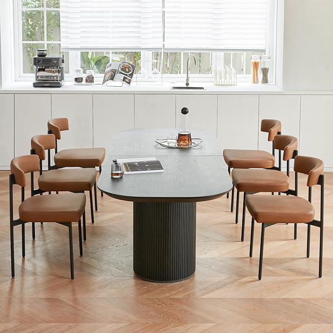 Brown Faux Leather Dining Chairs Set of 4, Armless Upholstered Kitchen Chair,Modern Dining Room Chair with Curved Backrest