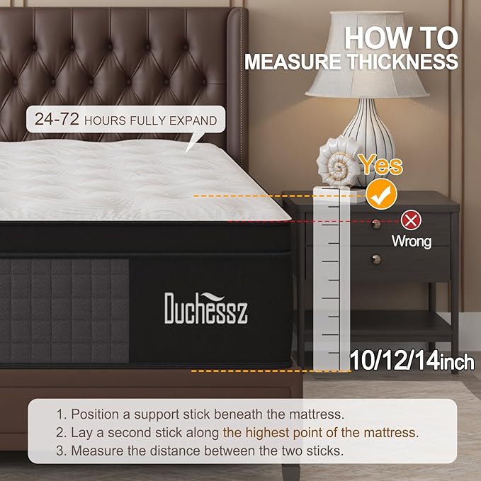 Full Mattress, 12 Inch Hybrid Mattresses Eurotop with Gel Memory Foam,Motion Isolation Individually Wrapped Pocket Coils Breathable Comfort Soft Pressure Relief 100 Night Trial