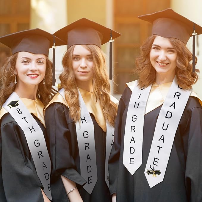 2 Pcs 5th 8th Grade Graduation Cap and Stole, Class of 2026 Graduation Sash Cap Stole Kindergarten Grad Gifts