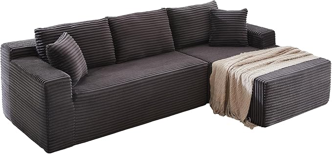 104 Inch Cloud Sectional Couch with L-Shape Chaise,Modern Upholstered Couches with Deep Seat,Corduroy Sponge Compressed Sofa for Living Room, Bedroom,No Assembly Required (Dark Grey)