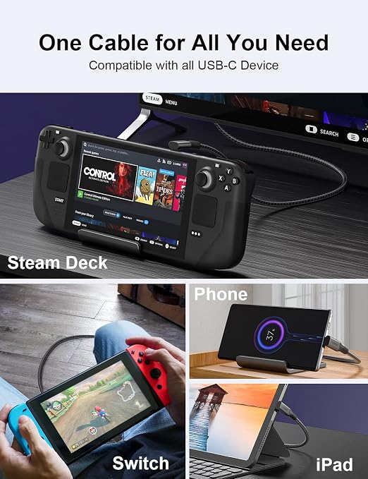 XAOSUN 240W USB 4 Cable for Thunderbolt 4 Cable 1ft USB C Data Cable 40Gbps Transfer 8K 4K Display Compatible with ROG Ally Steam Deck Switch eGPU MacBook Docks