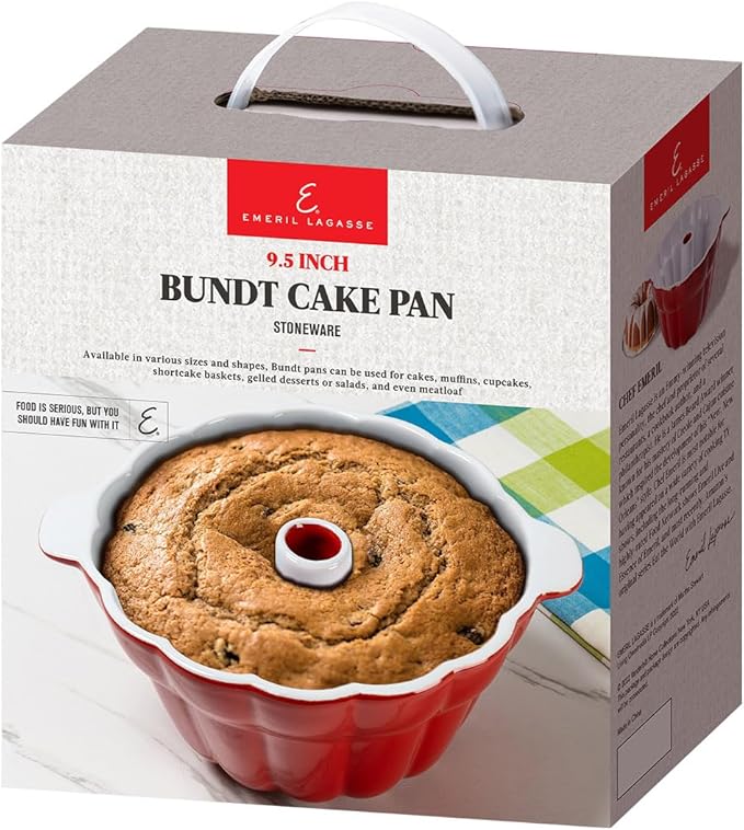 Emeril Lagasse Fluted Cake Pan Stoneware 9.5 in – Pound Cake Baking Pan, Perfect for Baking Delicious Cakes!