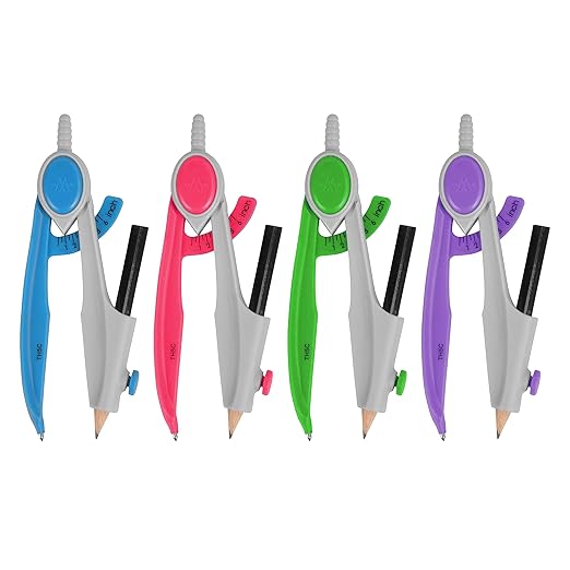 Westcott Compass and Protractor Math and Geometry Set, Essential School Supplies, Plastic Compass for Circles Up to 13-Inches, Back to School, Classroom, School Supplies, 6-Inch Protractor, Assorted Colors