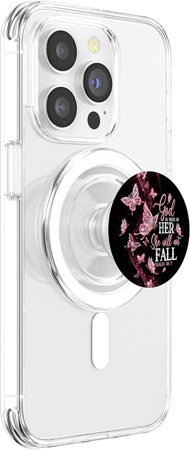 Christian God is Within Her She Will Not Fall 46:5 Butterfly PopSockets Adhesive PopGrip