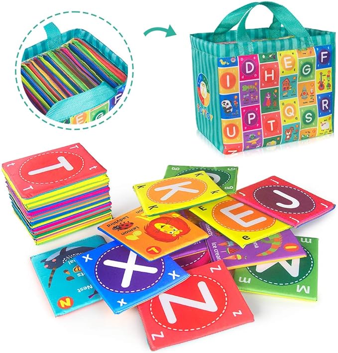 teytoy Baby Soft Alphabet Cards Toys, 26Pcs ABC Alphabet Flash Cards Early Learning Toy with Storage Bag, Washable Soft letter Toy for Toddlers Kids Boys Girls Over 0 Years