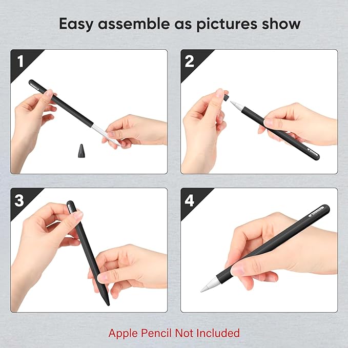 Fintie Silicone Sleeve for Apple Pencil Pro & Apple Pencil 2nd Generation, Light Pen Skin Case Cover Soft Protective Grip Holder with 2 Nib Covers Accessories, Black