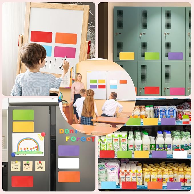 32 Pcs Dry Erase Magnetic Labels, 4.2 x 2.1 Reusable Writable Name Tags Magnetic Label Stickers for Whiteboard, Refrigerator, Locker Classroom Office Home (Rainbow)