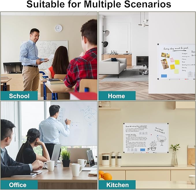 OLIXIS Magnetic White Board, Dry Erase Board for Wall 30" x 40", Whiteboard with 1 Dry Eraser & 2 Multicolor Markers & 4 Magnetic Pins, Aluminium Frame for Home, School, Office, White
