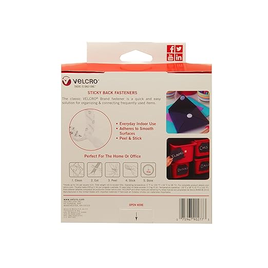 VELCRO Brand - Sticky Back Hook and Loop Fasteners – Peel and Stick Permanent Adhesive Tape Keeps Classrooms, Home, and Offices Organized – Cut-to-Length Roll | 15ft x 3/4in Tape | White