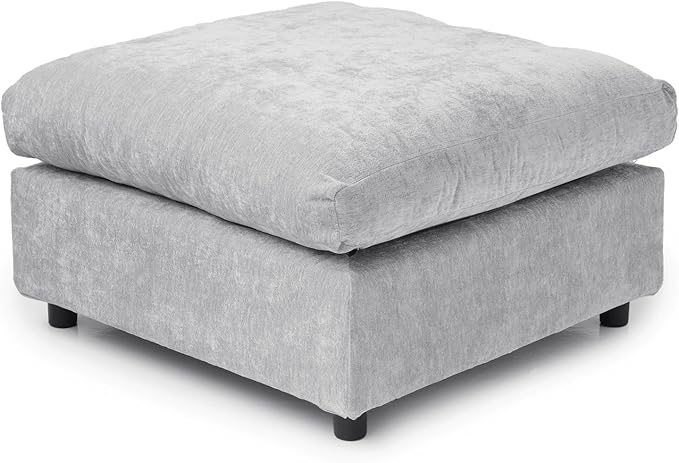 JACH Modern Ottoman Seater for Living Room, Cushion Covers Removable, Minimalist Footstool, Breathable Ottomans for Living Room, Apartment (Light Grey)
