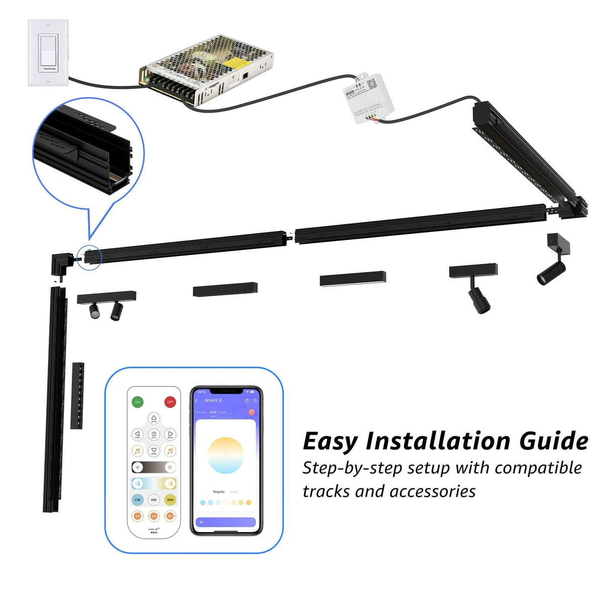 Hengsense Magnetic Floodlight Track Head 4 Pack, 24V 15W LED Lamp for Track Light, Dimmable Linear Floodlight with APP Remote Control, Adjustable CCT 3000K-6000K, ETL Certified Ceiling Lighting
