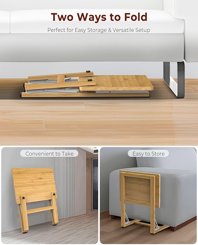 Tatub 24'' Folding TV Tray Table, C Shaped End Table for Couch, Small Sofa Side Laptop Desk