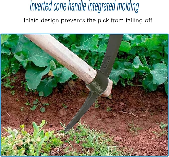Forged Heat Treated One Piece Intact cast Iron Hoe,Weeding Garden Pick Axe,for Gardening,Camping and Outdoors Climbing Pickaxe