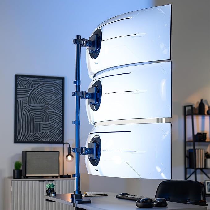 VIVO Vertically Stacked Triple Ultrawide Mount for up to 49 inch Screens, Heavy Duty Adjustable 3 Ultra-Wide Stand, 44 lbs Capacity Per Screen, Black, STAND-V300U