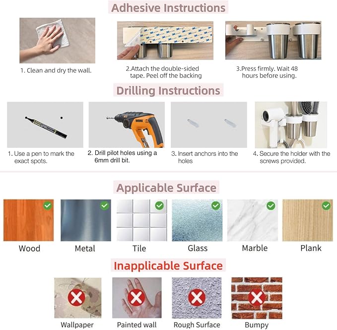 Hot Tools Organizer, Hair Tool Organizer Wall Mount Aluminum Alloy, Space-Saving Curling Iron Holder for Vanity & Bathroom with Stainless Steel Cups White CHOCHOYAH