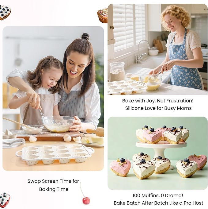 Fimary Premium Silicone Heart-Shaped Baking Mold with Metal Reinforced Frame – 2 Pack Non-Stick Cupcake & Muffin Pan for Baking Chocolate, Egg Bites & Brownies – BPA Free, Dishwasher & Oven Safe