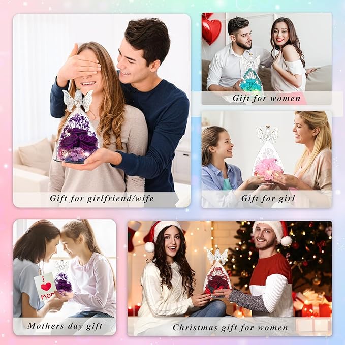 Ocosy Mothers Day Rose Gifts for her, Large Angel Rose Gifts for Women, Forever Real Roses in Angel Figurines, Angel Guardian with Roses Flower, Red