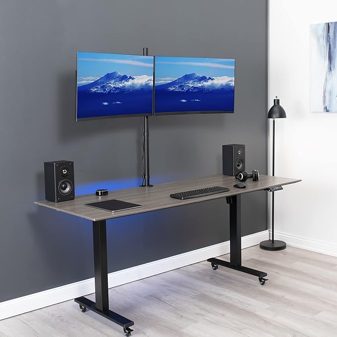 VIVO Dual Monitor Stand Up Desk Mount Extra Tall 39 inch Pole, Fully Adjustable Stand for up to 32 inch Screens, Black, STAND-V032T