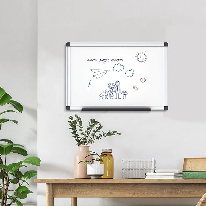 VIZ-PRO Magnetic Whiteboard/Dry Erase Board, 18 X 12 Inches, Includes 1 Eraser & 2 Markers & 4 Magnets