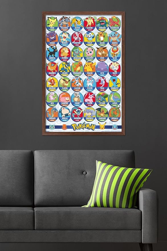 Pokémon: All-Time Favorites - Grid Wall Poster, 34L" x 22.4W", Mahogany Framed Version
