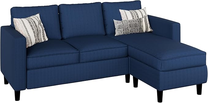 JAMFLY Sectional Sofa Couch Convertible L Shaped Sofas with Ottoman Small Sectional Couches for Living Room, 3 Seater Couch for Small Spaces, Blue