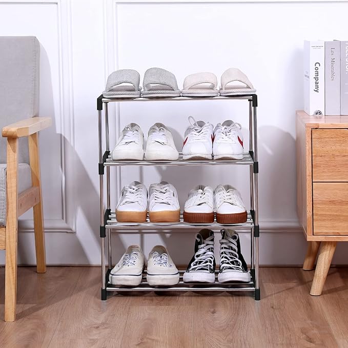 Stackable Small Shoe Rack, Entryway, Hallway and Closet Space Saving Storage and Organization (3-Tier, Black)