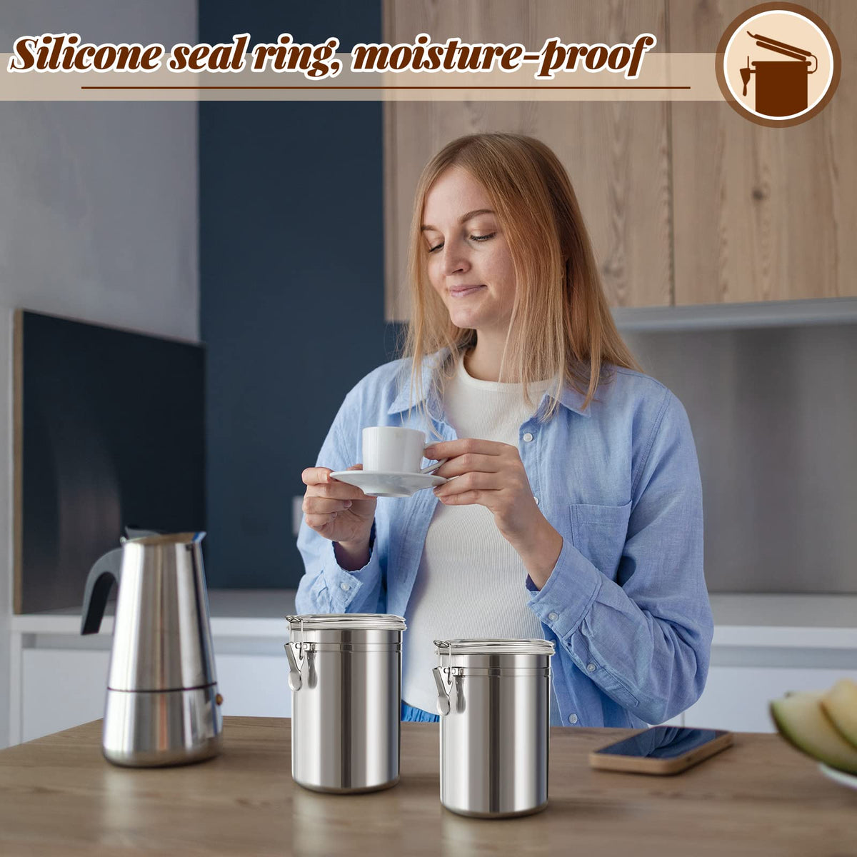 Lallisa 12 Pcs Stainless Steel Kitchen Canister 62 fl oz with Airtight Clear Clamp Lid, Metal Food Storage Container Set for Coffee Bean Ground Coffee Flour Sugar Spice Tea Cereal Snack Candy Pantry