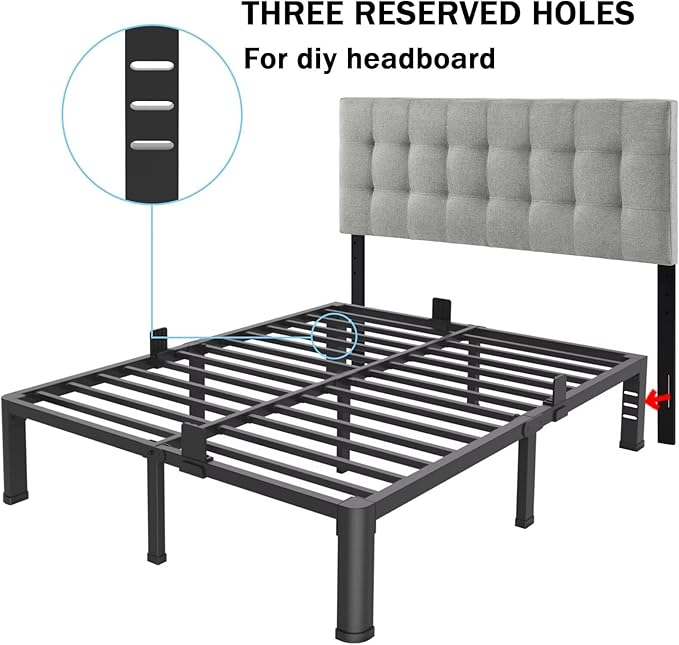 FUIOBYVV 18 Inch King Bed Frame with Rounded Corner and Headboard Hole Mattress Retainers 3500 LBS Metal Heavy Duty Steel Slats Support No Box Spring Needed Platform Noise Free Easy Assembly