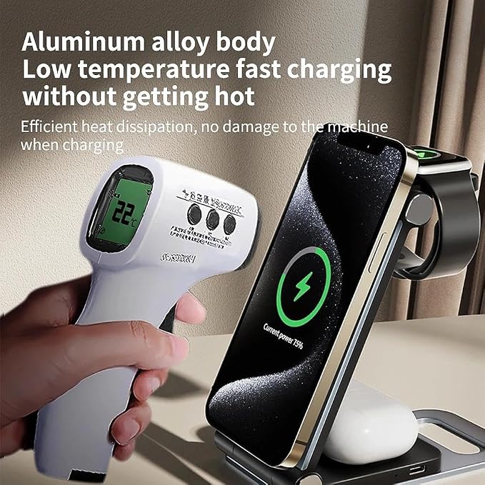 3 in 1 Foldable Wireless Charger Fast Charging Station for Multiple Devices Smart Watches Wireless Earbuds Portable Travel Wire(Gray)