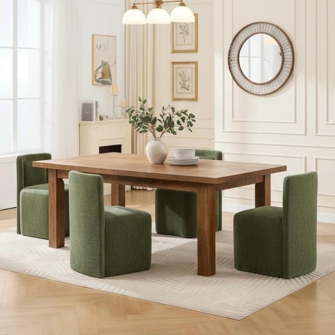Green Upholstered Dining Chairs Set of 6, Armless Modern Chenille Dining Chairs with High Back, Kitchen Chair for Dining Room/Restaurant/Living Room