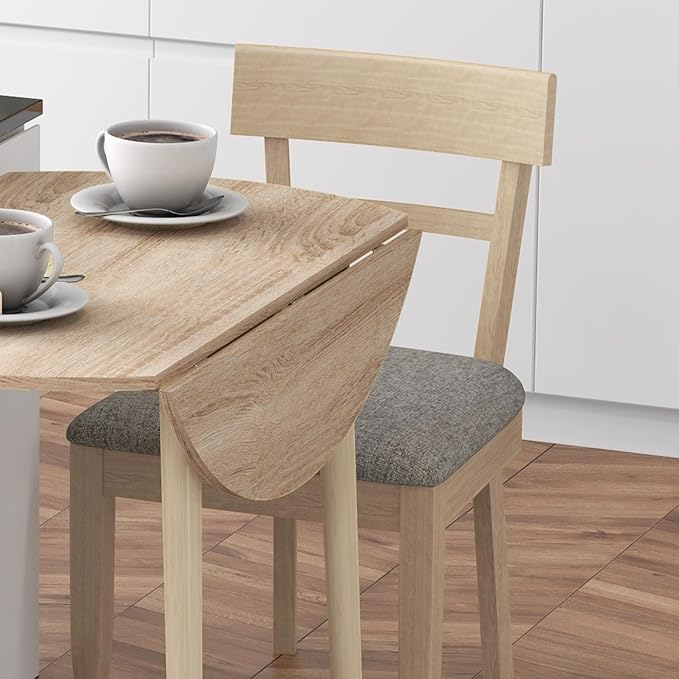 HOMCOM 35" Small Kitchen Table, Collapsible Drop Leaf Table for Small Spaces, Round Folding Dining Table with Solid Wood Legs for Kitchen, Dining Room, Oak