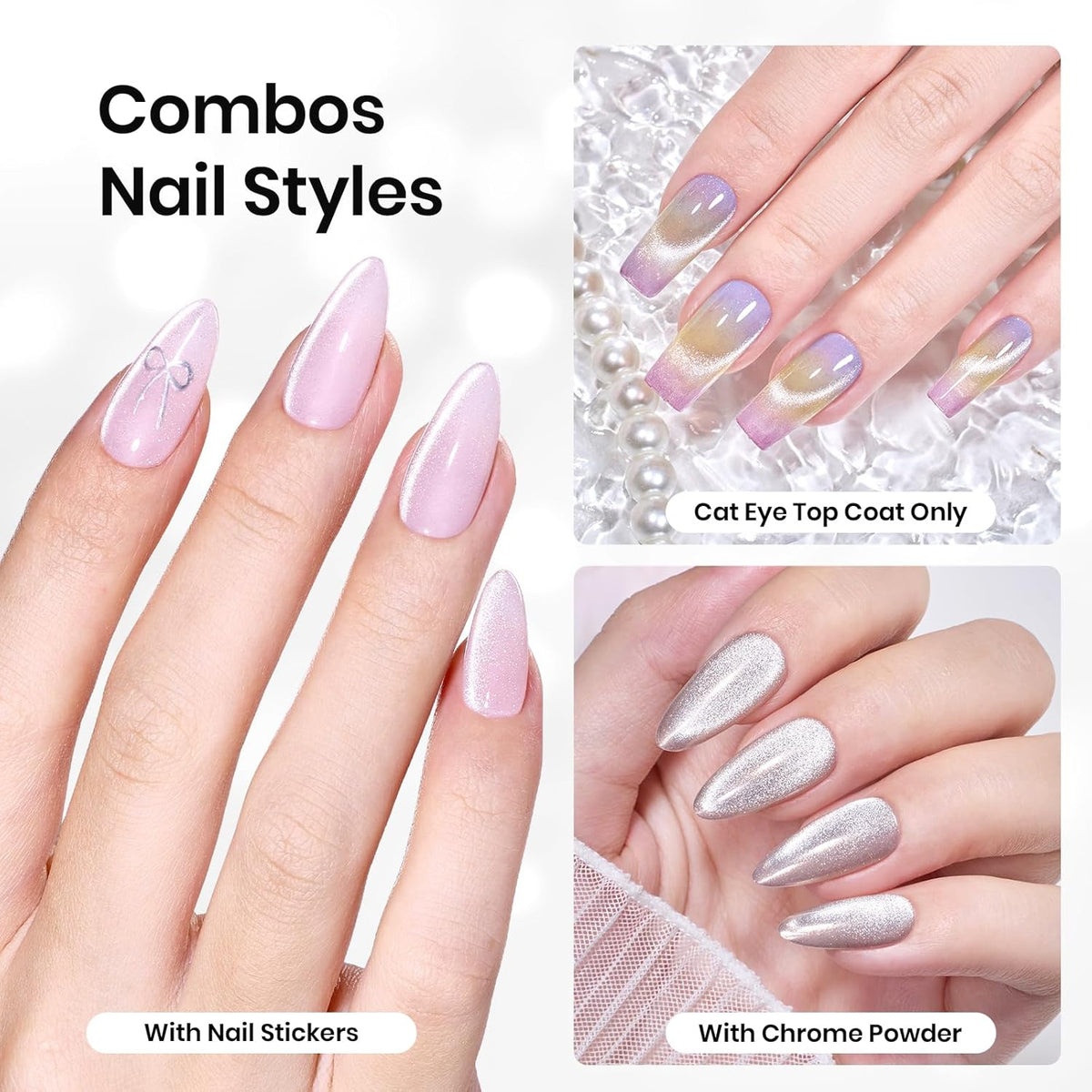 Beetles Cat Eye Gel Top Coat,2 in 1 Top Coat Gel Nail Polish & Cat Eye Magnetic Effect No Wipe - Shine Finish and Long Lasting, Soak Off LED Nail Lamp Nail Art Design Manicure Diy at Home