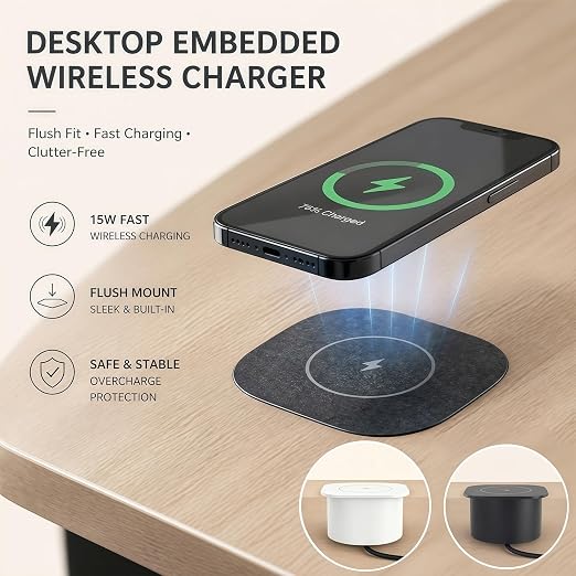 15W Black Flush Mount Wireless Charger Fast Charging Pad