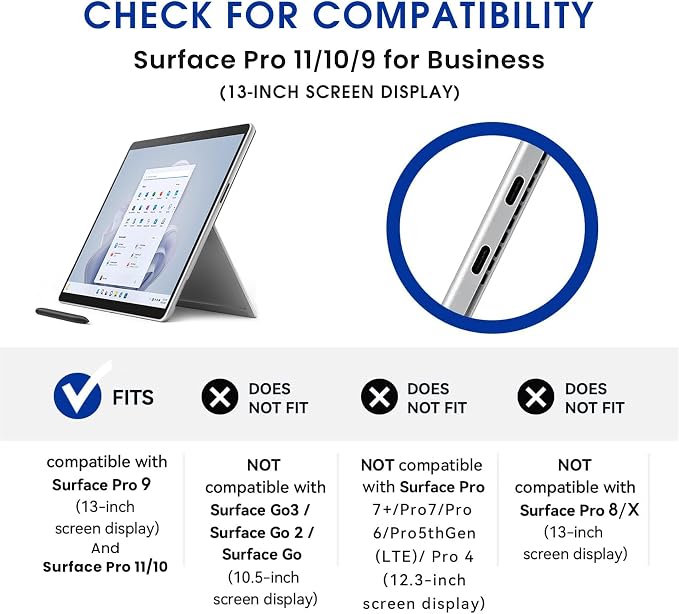 Omnpak Case for 13 inch Microsoft Surface Pro 11 (2024) Surface Pro 10 & Pro 9 Protective Cover with Multi-Angle Stand & Stylus Holder Compatible with Type Cover Keyboard Black
