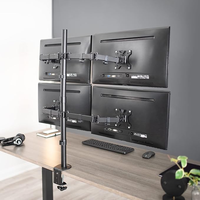 VIVO Quad 13 to 30 inch LCD Monitor Desk Mount, Fully Adjustable Stand with Tilt and Swivel, Holds 4 Screens with Max VESA 100x100, STAND-V004