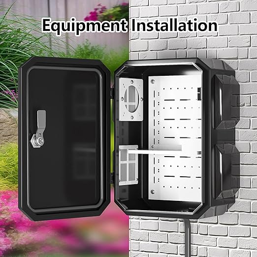 Outdoor Electrical Box, Cold-Rolled Steel Plate, Aluminum Alloy Back Beam, One-Piece Ventilation Design, IP65 Waterproof, Wall/Pole Mounted (15.7" x 12" x 8")
